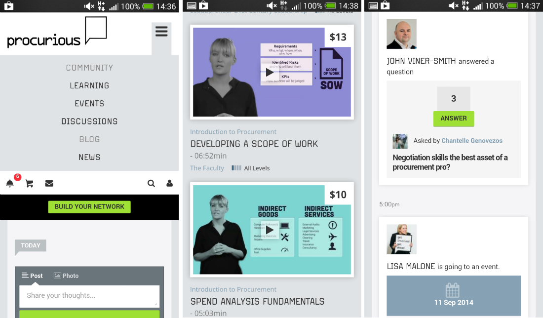 Procurious.com on mobile
